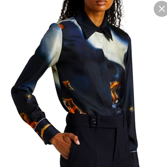 NWT $1950 Chloe Geode Print Twill Patterned Classic Silk Button Blouse Sz 40 (8) - Picture 2 of 16